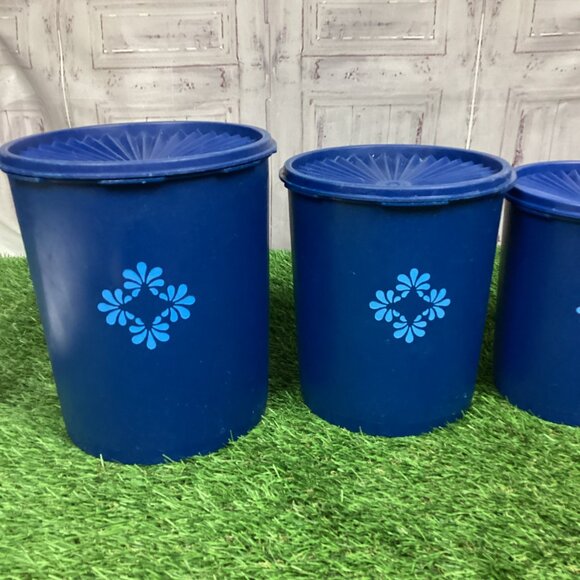 Vintage Tupperware Canister Containers Dark Blue With Lids (4) - Picture 2 of 16